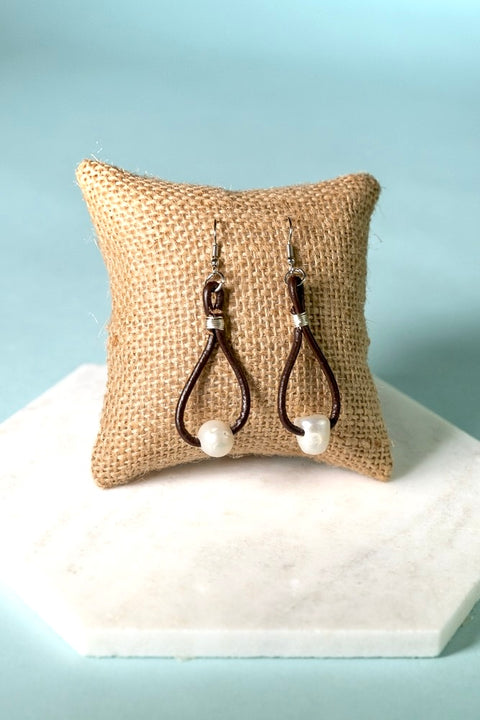 Lennox Leather & Pearl Earrings