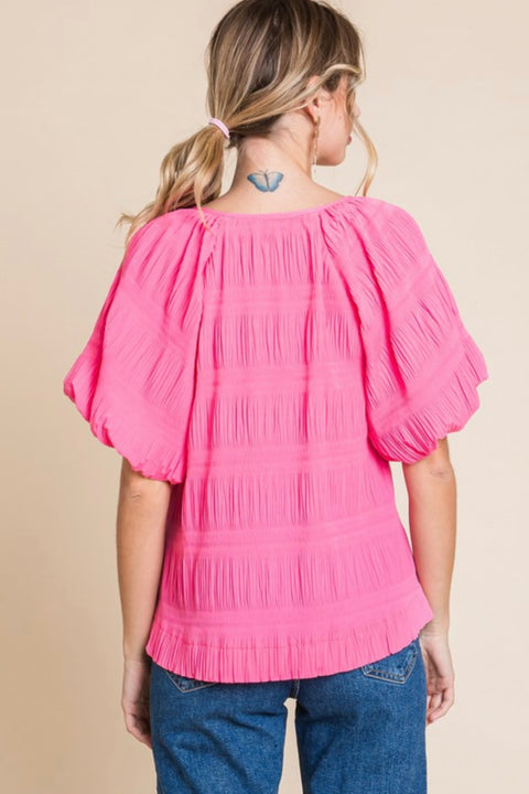 Textured Draped Sleeves Top