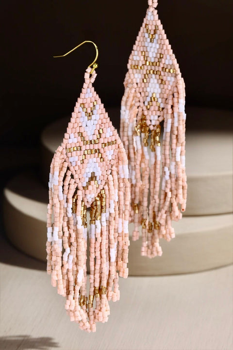 Jayda Ethnic Motif Seed Bead Earrings- Pink and Gold