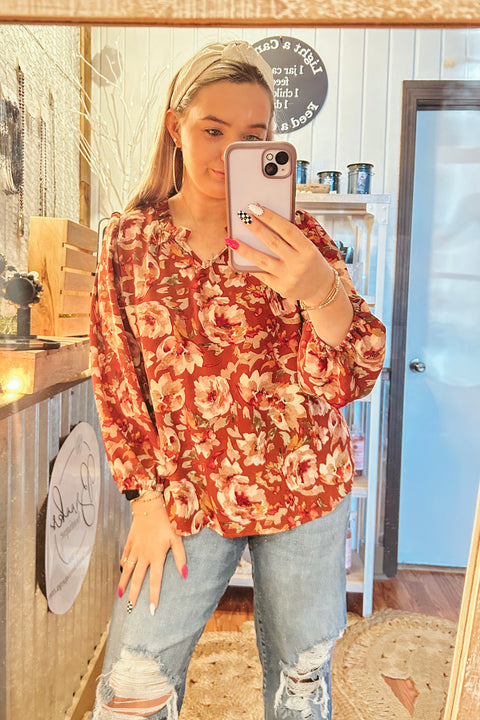 Red and Pink Floral Blouse