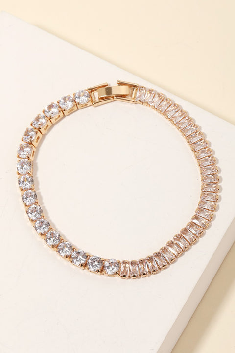 Rhinestone Square & Bar Chain Bracelet- Gold