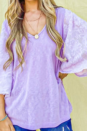 Feather Detailed 3/4 Sleeve Top- Lavender