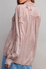 Mineral Washed Star Patch Button Down Shirt- Mauve