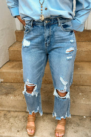 Distressed Cropped Straight Legs Jeans