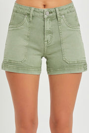 Risen Mid Rise Patch Pocket Shorts- Olive