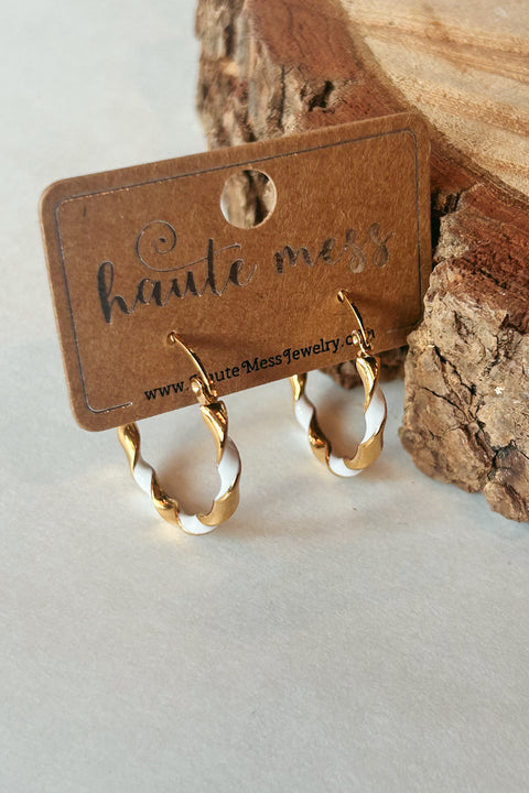 Gold and White Twisted Earrings GWT