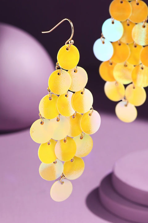 Layered Sequin Chandelier Earrings- Yellow