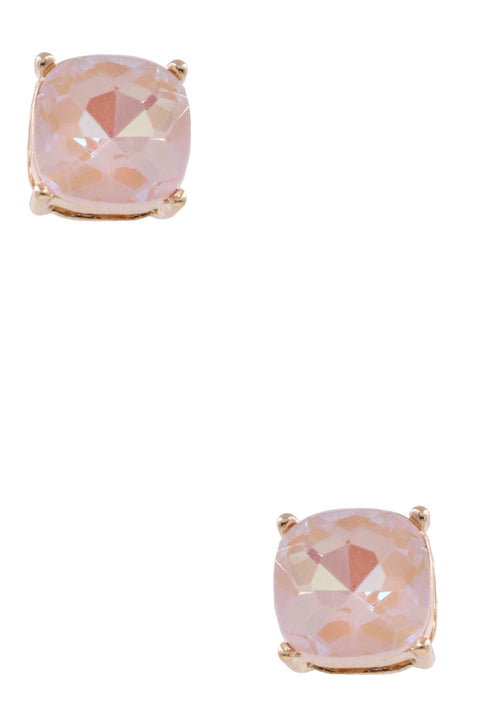 Faceted Glass Square Jewel Statement Stud Earrings- White
