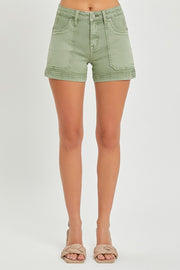 Risen Mid Rise Patch Pocket Shorts- Olive