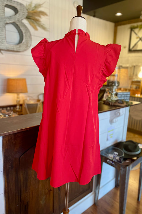 Georgia Flutter Sleeve Dress- Red