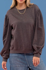 Balloon Puff Sleeve Knit Top- Charcoal