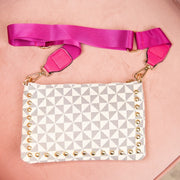 Cream Pinwheel Stud Crossbody with Pink Strap