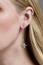 Rhinestone Starburst Dangle Earrings- Silver
