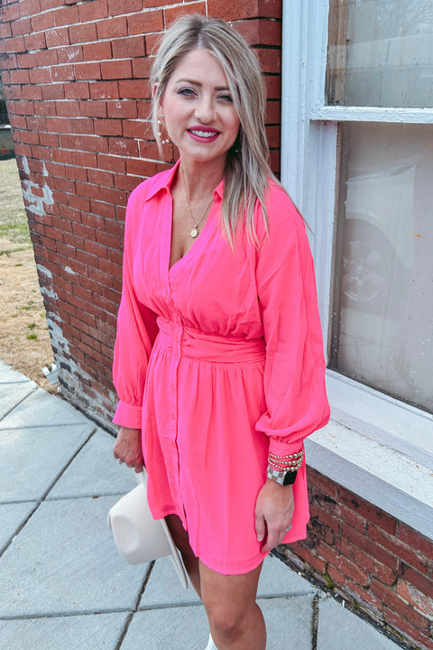 Fuchsia Button Down Dress