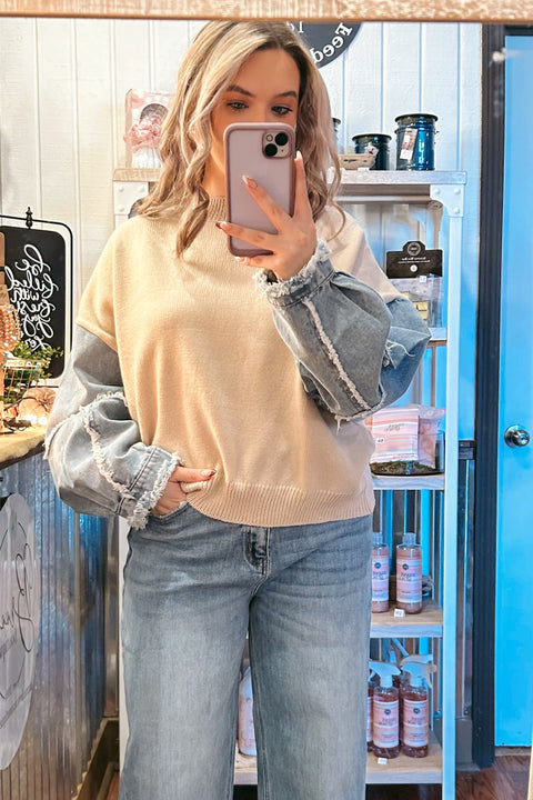 Denim Sleeve Sweater