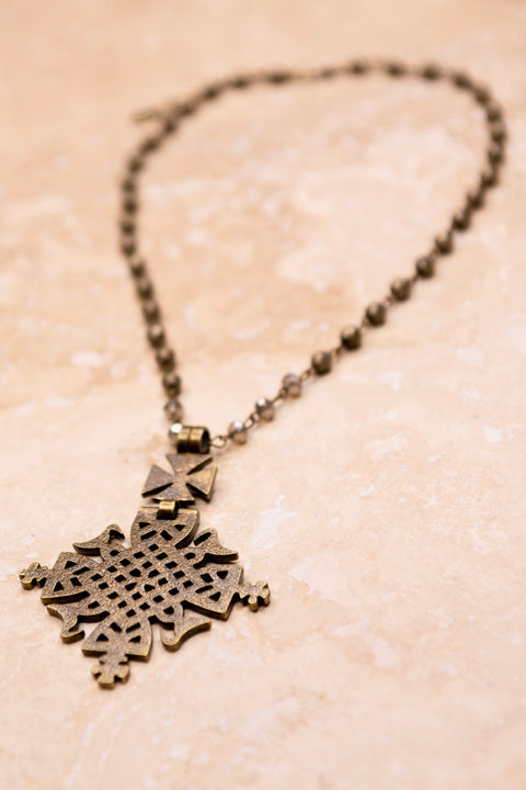 Delaney Glass Bead & Metal Cross Necklace