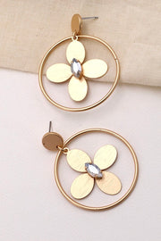 Matte Flower Hoop Earrings- Gold