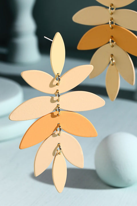 Colorful Dangle Drop Leaf Earrings- Nude Ombré