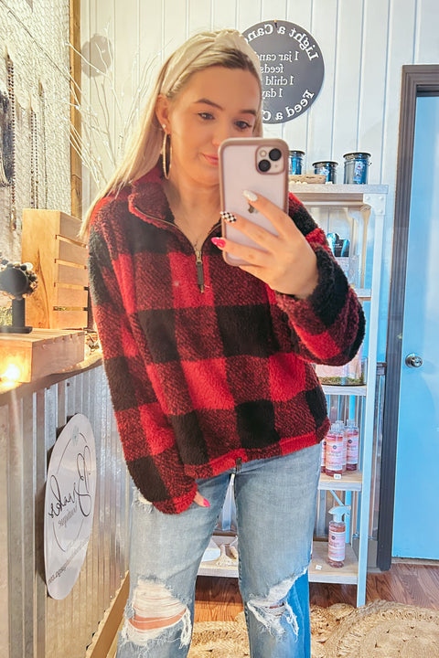 Cozy Red Plaid Pullover