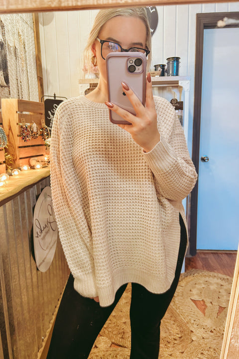 Waffle Knit Button Sweater