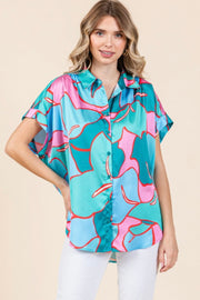 Satin Print Button Up Top