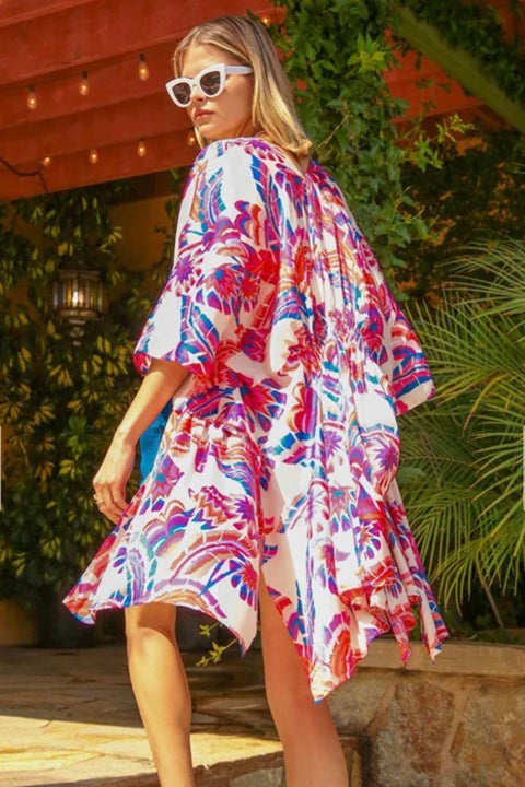 Floral Print Open Front Kimono