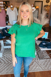 Kelly Green Ruffle Sleeves Top