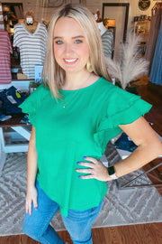 Kelly Green Ruffle Sleeves Top