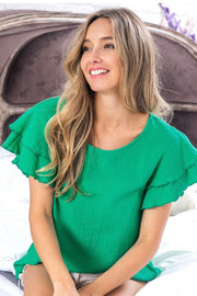 Kelly Green Ruffle Sleeves Top