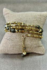 Kayla Slinky Beaded Bracelet- Gold & Grey