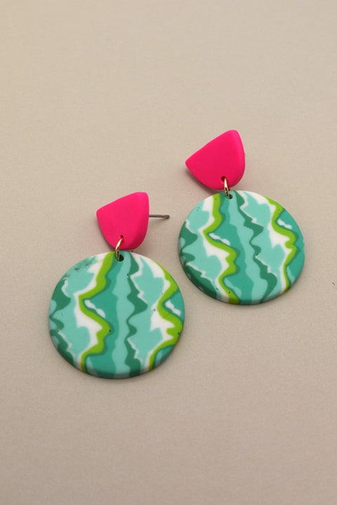 Brielle Contemporary Polymer Earrings- Green/Pink