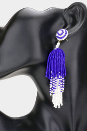 Game Day Seed Bead Tassel Earrings- Royal Blue