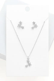 Harlem Pave Star Cluster Necklace Earring Set- Silver