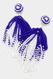 Game Day Seed Bead Tassel Earrings- Royal Blue