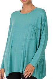 Luxe Round Neck Basic Long Sleeve Top- Teal