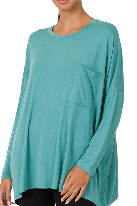 Luxe Round Neck Basic Long Sleeve Top- Teal