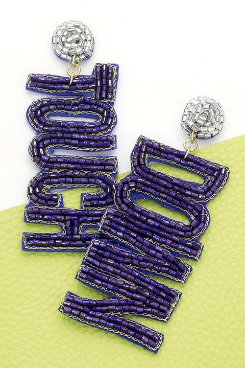 Game Day Seed Bead Touch Down Earrings- Navy & Silver