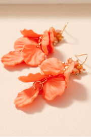 Calla Indie Matte Floral Dangle Leaf Earrings- Coral
