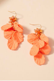 Calla Indie Matte Floral Dangle Leaf Earrings- Coral