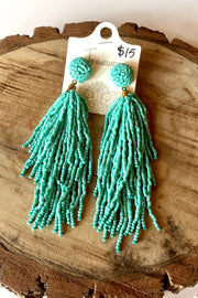 Montana Beaded Tassel Earrings- Turquoise