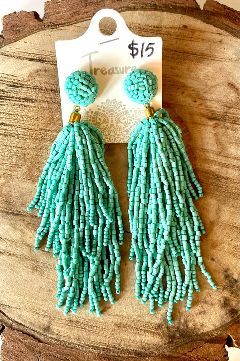 Montana Beaded Tassel Earrings- Turquoise