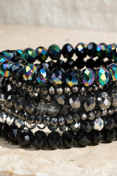 Marian Assorted Glass Bead Bracelet Set- Black